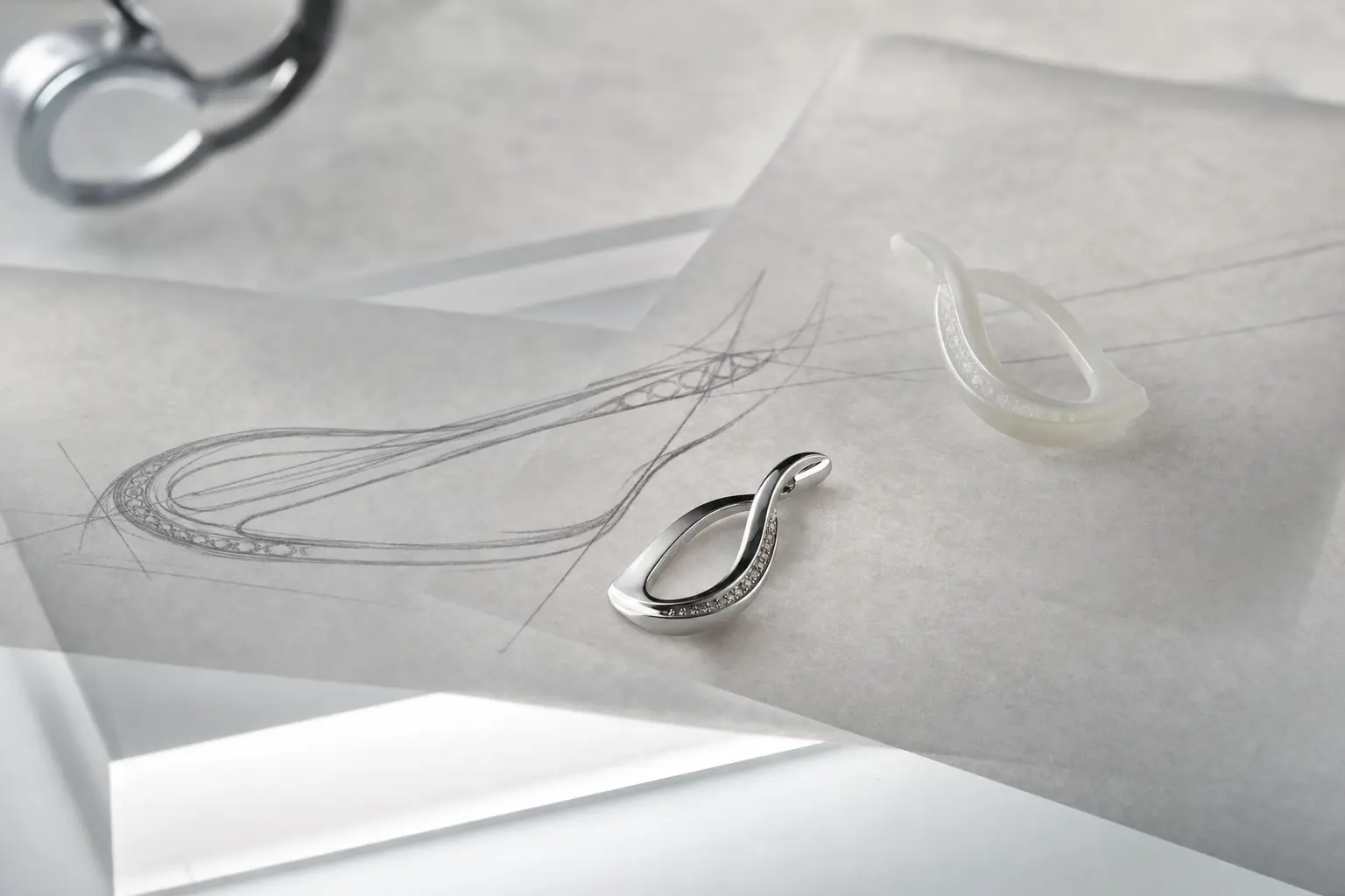 Cool gray sketch study with wax and silver jewelry samples